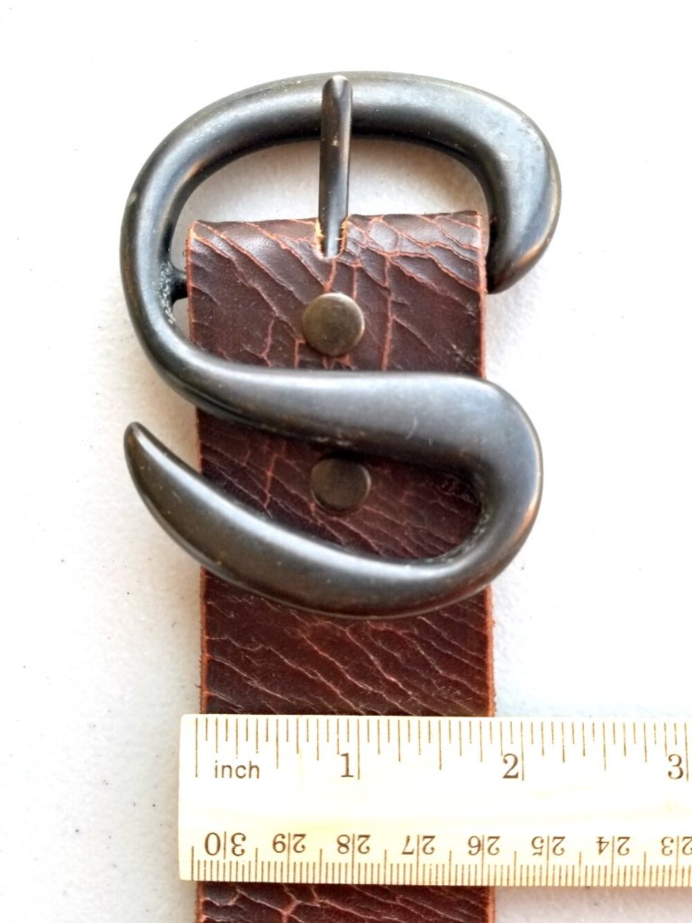 Vintage Bill Adler Brown Belt Sz 36 Distressed Pattern, S-Shaped Brass Buckle - Picture 14 of 16